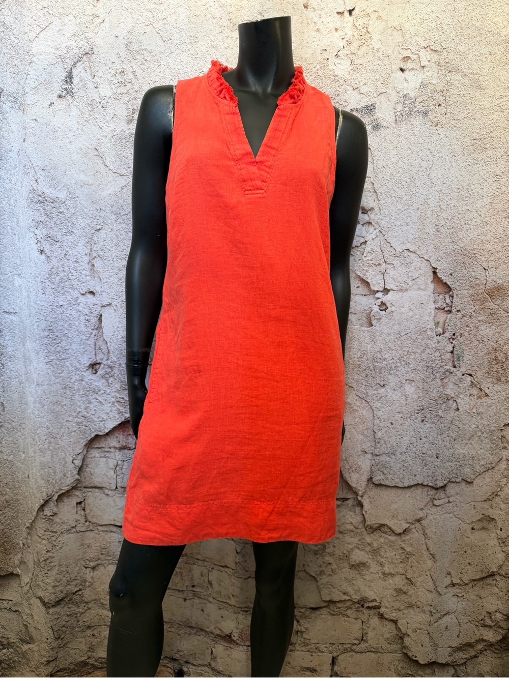 Tommy Bahama Red Linen Lined V Neck Sleeveless Dress